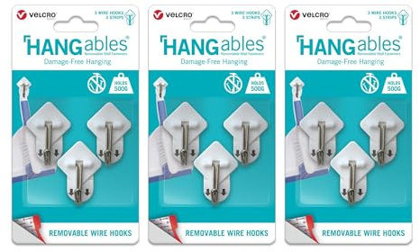 Velcro Brand - HANGables Removable Wire Utility Hook - 9 x Hooks - Holds 500g per Hook - Perfect for Keys, Ultility Items & Other Lightweight Items.