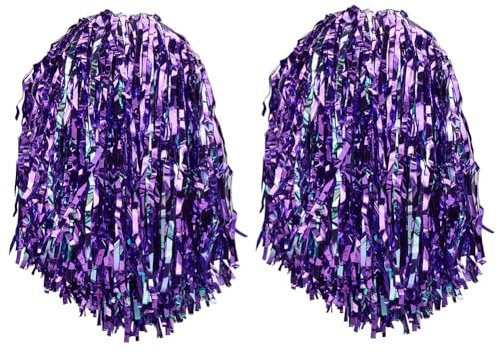 CREATCABIN 2 Stück Lila Pompons Für Cheerleading Blau Metallic Cheerleader Pompons Mit Stabgriff Cheer Pompons Für Erwachsene Anfeuerungsgeist Sport Spiel Party Tanz Bühnenauftritt 36x36cm