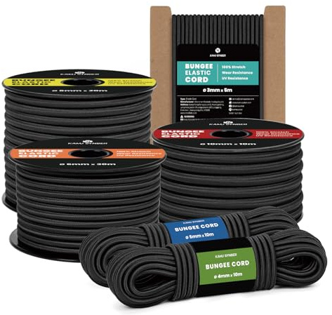 Kamu Synber Gummiseil 6mm x 30m Expanderseil Spanngummi Spannseil Gummischnur für Anhänger, Sonnensegel, Plane | UV Beständig Wetterfest | Schwarz