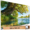 TRIOSK Sichtschutz Garten Deko Zaun Plane Blickdicht groß mit Zaunblende Motiv Baum Sonne Wasser Fluss Ufer für Balkon Terrasse Zaunelement Doppelstabmatten Gartenzaun PVC 250x150 cm