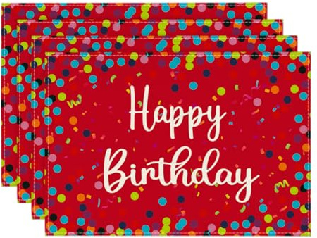 Artoid Mode Rot Punkte Happy Birthday Geburtstag Platzsets 4er Set, 30x45cm Couchtisch Urlaub Tischsets Platzdeckchen Küche Party Deko