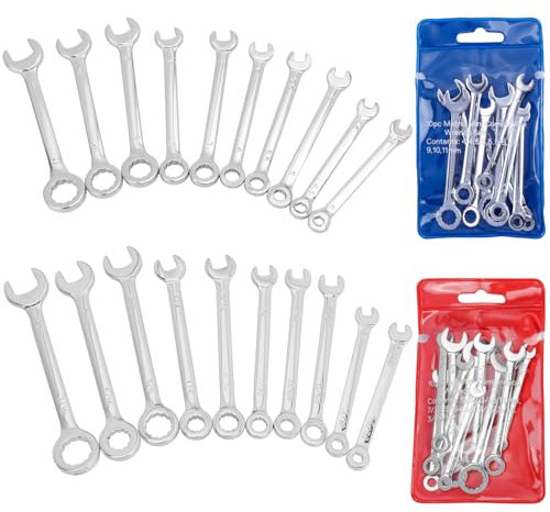 Mesee 20 Stück Ratschenschlüssel Set, Mini-Ringmaulschlüssel-Sets, Metrisch&SAE Gabelschlüssel, 4-11mm & 5/32-7/16 offen und Box Ende Wrench Set für Enge Bereich zum Reparatur