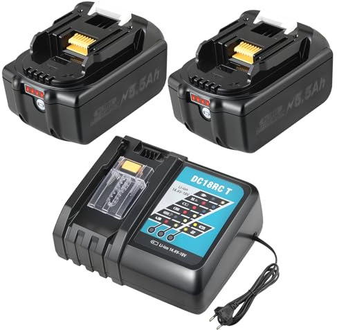 Juego de 2 baterías de repuesto de 18 V 5,5 Ah para Makita de alto rendimiento + cargador rápido DC18RC3A | Compatible con BL1860B/BL1850/LXT400/194205-3