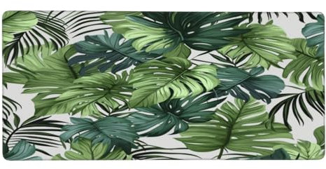 Mexpekil Grand tapis de souris antidérapant motif feuilles de palmier Monstera 900 x 400 mm, long tapis de clavier de jeu avec base en caoutchouc pour bureau étendu