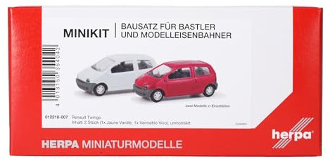 Herpa Modellbausatz MiniKit Renault Twingo, 2er Set, Vermehlo Vivo/Jaune Vanille, Miniatur im Maßstab 1:87, Sammlerstück, Kit für Modellbau, Kunststoff