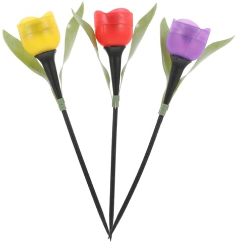INOOMP 3stücke Solar Led Gartenleuchten Tulpenform Wetterfeste Außenlichter Für Gartenwege Eingänge Und Terrassen Energiesparende Solarleuchten Mit Auto-sensor Farben Zufällig