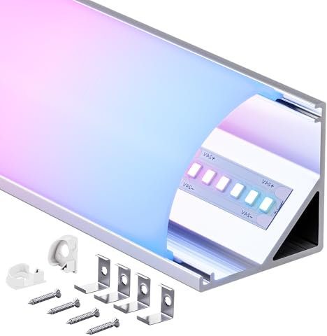 Shine Plus 46 x LED Eckprofil 2m, mit milchigem Lichtdiffusor - Schiene, LED Profil 45 Grad V Form Gesamtgröße 15,8 mm x 15,8 mm, geeignet für Led-Streifen mit einer Breite von bis zu 10 mm