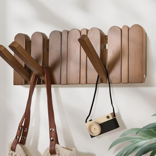 ONNIJUN Coat Hooks Wall Mounted Wooden Coat Rack with Shelf 6 Hooks Heavy Duty Wall Hangers for Hanging Clothes Towels Bags