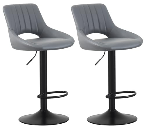 mcc direct Set of 2 Bar Stools, Height Adjustable Swivel Barstools, Counter Stools with Backrest, Faux Leather Seat, Footrest and Metal Base for Home, Kitchen and Restaurant (Grey) - Stacey
