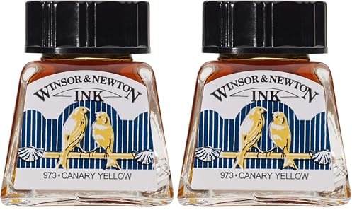 Winsor & Newton 1005123 Drawing Ink Bottle, 14 ml - Canary Yellow (Pack of 2)