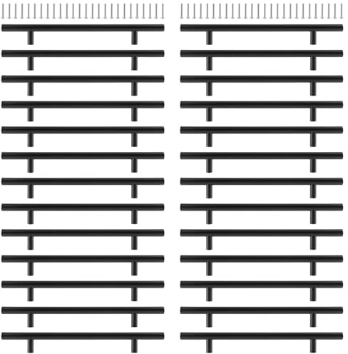 FUNSUEI 26 Pack Black Kitchen Handles 160mm Hole Centers, Stainless Steel | Drawer Pulls for Cupboard Wardrobe & Bathroom Cabinets, 220mm Length