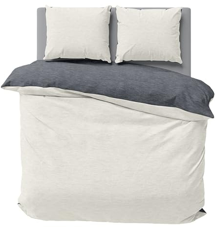 one-home Winter Bettwäsche Biber Meliert Baumwolle Flanell Kuschelig Flauschig Warm Weich Modern, Größe:3 teilig 200x200 cm, Farbe:Natur beige/anthrazit