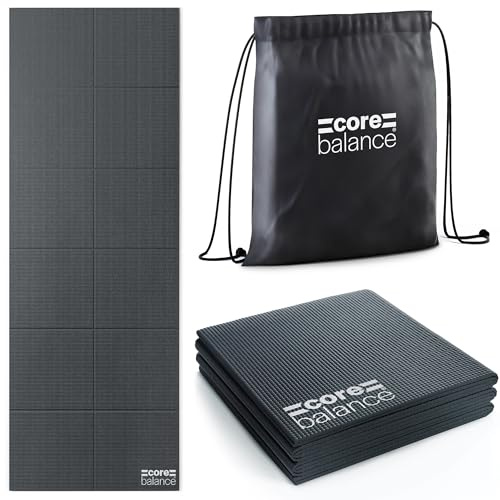 Core Balance Foldable Travel Yoga Mat | 6mm PVC Foam, Non-Slip, Lightweight & Compact, Foldable Design, Drawstring Carry Bag, Ideal for Travel & Yoga, 173cm x 61cm
