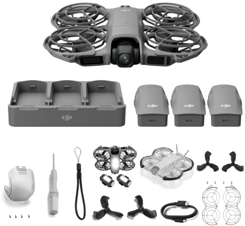 DJI Neo 2 Combo Fly More (drone singolo), drone 4K con fotocamera, decollo e atterraggio dal palmo, controllo con gesti (Spina + Torcia *2 + Kit di pulizia)