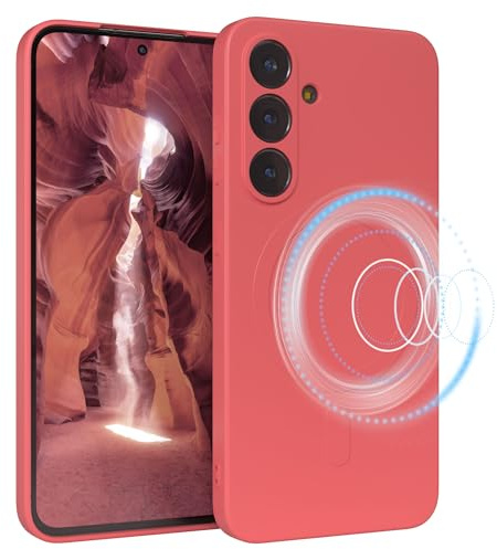 EAZY CASE - Silikonhülle magnetisch für Galaxy S25 FE Hülle Silikon Rot weich stoßfeste Magnet Handyhülle Schutzhülle mit Kameraschutz Dünn Schutz Cover TPU Bumper in Pastell Hellrot