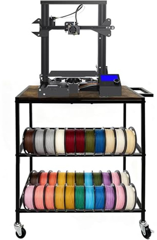 Hocomay 3D Printer Filament Storage Rack with Wheels, Mobile Storage Rack, Heavy-duty Spool Holder, 3 Tiers, Printer Accessories, Desktop Organiser for Workstation