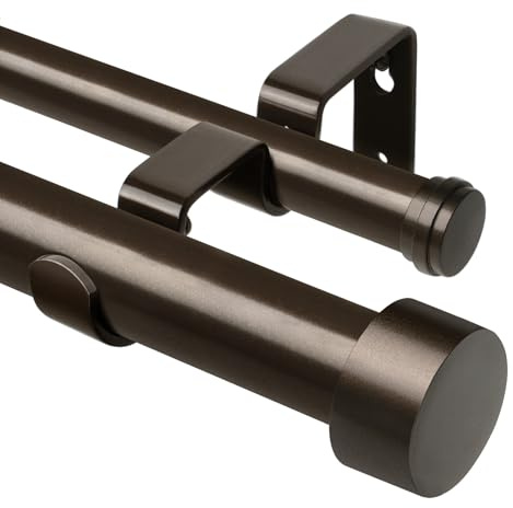 KAMANINA Bronze Gardinenstange 2 Läufig 167-304 cm, Ø 25 mm Vorhangstange | Gardinenstange Doppelläufig, Verstellbar, Wandhalterung, Metall, bis 15 KG, mit Endkappen, für Fenster, Einfache Montage