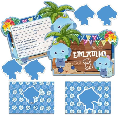 12x Stitc Einladungskarten Kindergeburtstag mit Umschlag Deutsch, Cartoon Einladungen Set für Kindergeburtstags Themed Party (A6) (K)