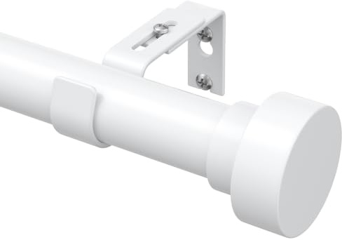 PeSenp Gardinenstange Weiß 85-260 cm, 25 mm Durchmesser Ausziehbare Vorhangstange Mit Verstellbare Wandhalterungen für Büron Schlafzimmer Wohnzimmer Küche, Metall Curtain Rod