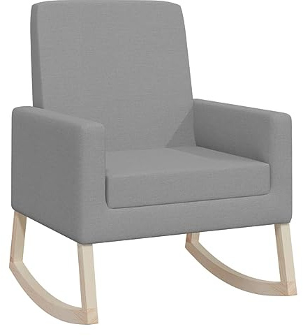 YUTAASU Elegante poltrona a dondolo in tessuto grigio chiaro con braccioli e struttura in legno, ideale per leggere, guardare la TV o rilassarsi nel vostro salotto