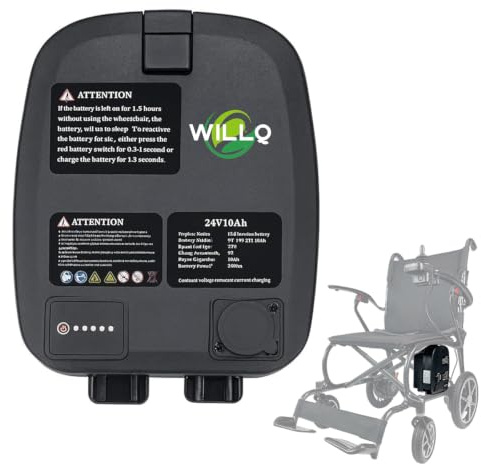 WILLQ 24-V-Akku für Elektrorollstühle Wiederaufladbarer 24V-10Ah Lithium-Akku herausnehmbar Zubehör für Elektrorollstühle mit Carbonfaser-Rahmen