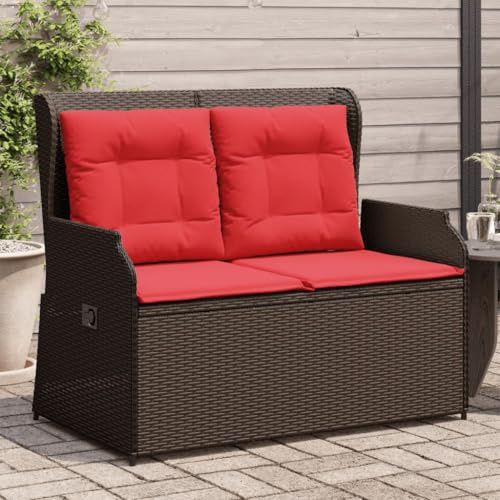 Mokuyary Gartenbank mit Liegefunktion und Kissen Braun Polyrattan Balkon | Sitzbank Parkbank, Balkonbank Outdoor Bank für Garten Terrasse