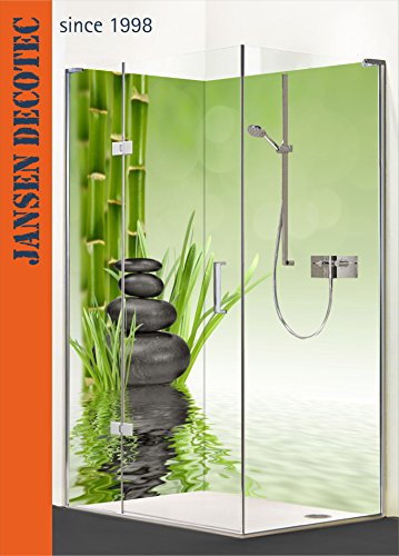 Jansen Decotec Eck - Duschrückwand, Links 90x200cm, rechts 120x200cm, Motiv: Zen Steine Bambus