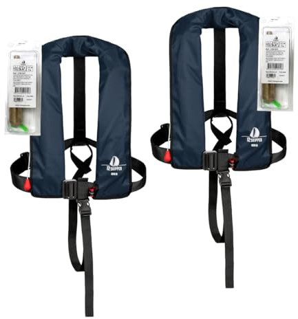 12skipper 2er-Set Automatik-Rettungswesten 165N ISO UML mit Harness, inkl. 2 Wartungskits, Marineblau