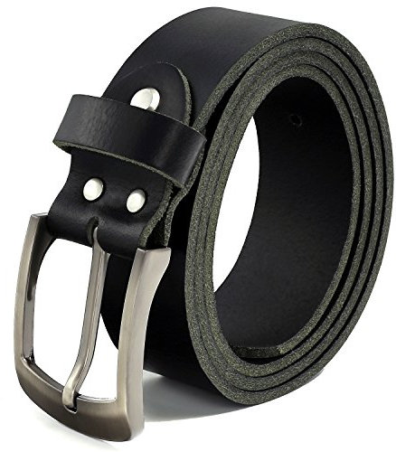 Fa.Volmer ® Gürtel Herren Ledergürtel aus Büffelleder für Männer Jeans Anzug Echtleder Schwarz 38mm breit kürzbar #10125 (Bundweite 85cm)