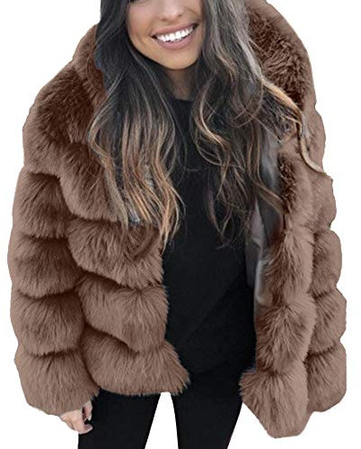 iHENGH Damen Herbst Winter Bequem Mantel Lässig Mode Jacke Frauen Faux nerz Winter mit Kapuze Neue kunstpelz Jacke warme Dicke Oberbekleidung Jacke
