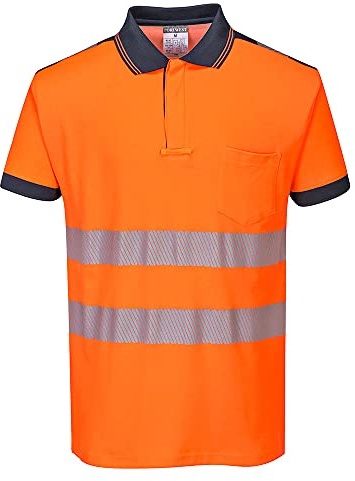 Portwest T180 PW3 Hi-Vis Cotton Comfort Polo Shirt Short Sleeve Side Vents | Orange/Navy, X Large, EN ISO 20471 Class 2, RIS 3279-TOM, UPF 40+, Classic Fit, Moisture Wicking Fabric, Chest Pocket, Rail