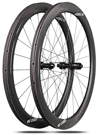 ICAN Clincher Rad aus Carbon, für Reifen, Aero, 50 mm, 50 mm, Clincher, Tubeless, Scheibenbremse, 12 x 100/12 x 142 mm, nur 1430 g