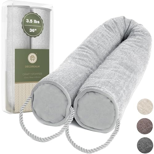 Under Door Draft Stopper and Blocker, Draft Guard for Doors and Windows, Decorative Fabric Cylinder Blocker Provides Weighted Door Insulation by DECOREALM (Grey, 36 Inches)