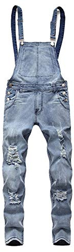 FANSU Salopette da Uomo con Jeans, Tuta di Jeans Strappati Moda Lavaggio Rotto Tasca Pantaloni Reggicalze Pantaloni Casual da Elasticizzato