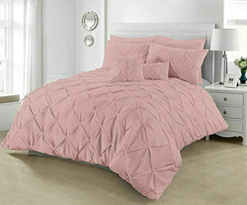 SeventhStitch Pintuck Duvet Cover with Pillowcases Luxury 100% Percale Cotton Quilt Bedding Covers Single Double King Super King Size Bed Sets (King, Soft Pink)