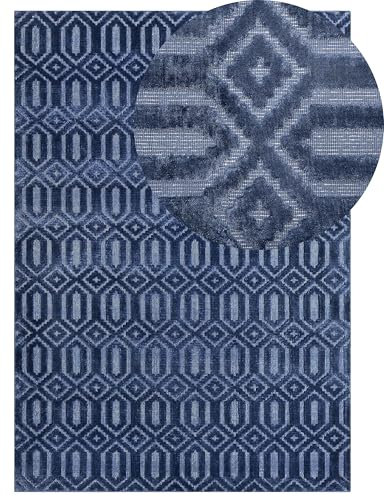 Beliani Moderner Teppich in Marineblau aus Viskose Rechteckig 160x230 cm Mediterran Stil