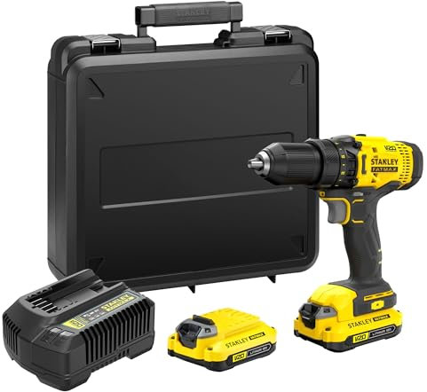 Stanley FatMax V20 Akku-Bohrschrauber SFMCD700C2K (18V, max. Drehmoment 50 Nm, Vollmetall-Planetengetriebe, 23-stufige Drehmomentvorwahl, LED-Licht, inkl. 2x Akkus 1.5 Ah, Schnell-Ladegerät, Koffer)