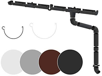 RAINWAY S Regenrinnen Komplettset (1 Dachseite) - PVC-U Kunststoff in 4 Farben, für Dachflächen < 100m² empfohlen (Set min. 10 Meter, braun) Kunststoffrinne Entwässerung
