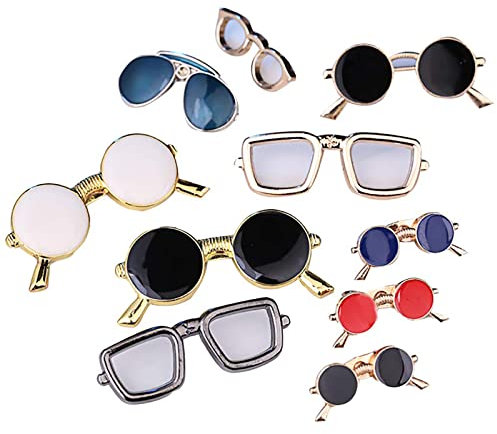HUI JIN Lot de 10 broches à motif lunettes de soleil pour femme, Noir, Rétro, Fermoir à épingle de broche, 10 Count