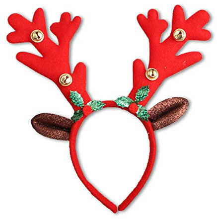 Myuilor Rentiergeweih-Stirnband, Weihnachts- und Oster-Party, Hirschgeweih, Stirnbänder mit Glocken, niedliche Rentierohren-Haarband (rot)