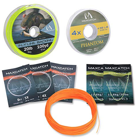 MAXIMUMCATCH Bestprice Fliegenfischen Schnur (Weight Forward, Schwimmende Fliegenschnur) und Fliegenschnur Combo mit Backing Vorfach und Tippet (1F/2F/3F/4F/5F/6F/7F/8F/9F/10F) (Orange Combo, WF6F)