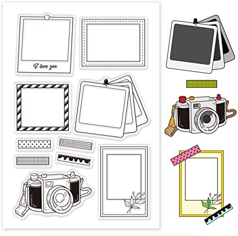 GLOBLELAND Bilderrahmen Transparente Silikonstempel Kamera Klare Stamps Fotopapier Silikonstempel Für Kartengestaltung DIY Prägung Journaling