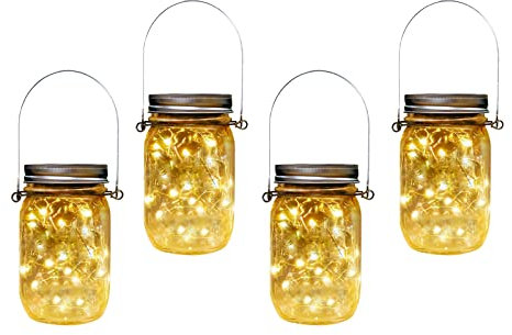 XVZ Solarlaterne für Außen, 4 Stück Solar Laterne für garten hängend Einmachglas Wasserdichte Aussen Lampions Lichterkette im Glas, Gartendeko für Tisch, Balkon, Terrasse, Patio - Warmweiß