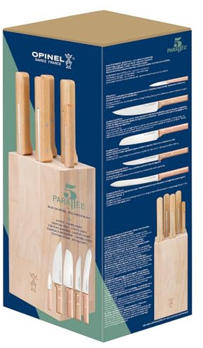 Opinel Parallele Bread Messerblock mit 5 Messern, Messerblock aus Buchenholz gefertigt, Messerset, 254579