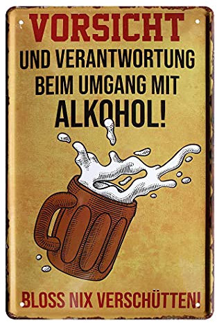 Alkohol Bier Metallschild - Retro Deko Blechschild im Vintage Stil - lustiger Spruch für Biertrinker - witzige Wanddeko für Kellerbar Partyraum Hausbar Bar - Bier Zubehör - Bierdeko - 20x30cm