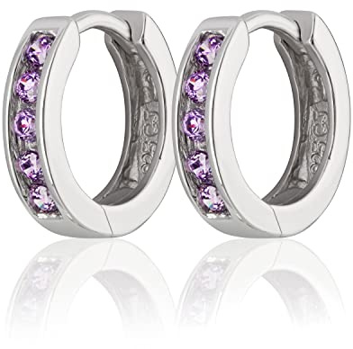 NKlaus Klappcreolen für Damen Silber, 12mm; 2,5mm, 12mm 925, 2 Stück | anlaufgeschützt; 925 Sterling Silber; 925 Sterlingsilber; amethyst; rhodiniert; Sterling Silber; prinzessin lillifee ohrringe