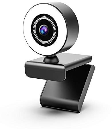 OVIFM Webcam mit Mikrofon für PC und Lichtring, Webcam HD mit Stativ und Abdeckung für PC/Mac/Laptop/Desktop, Webcam für YouTube, Skype, Zoom, Xbox One, PS4 und Videokonferenzen (Web)