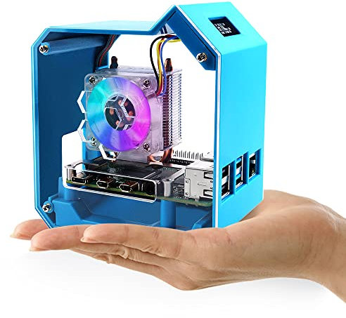 GeeekPi Mini Tower Kit per Raspberry Pi, Pi 4 Case con ICE Tower Cooler, 0.96'' OLED Module, RGB Ventola di Raffreddamento, Dissipatore, GPIO 1 a 2 Scheda di Espansione per Raspberry Pi 4B