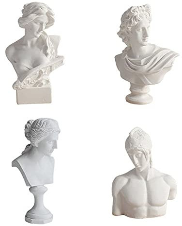 GISELA D 4 Stück griechische Büste Apollo Statuen Venus Figur Skulptur Büste Ares Portraits Handwerk griechische Mythologie Dekor Schreibtisch Ornament Renaissance Home Decor Handwerk (Weiß-4 Stück-1)