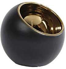 Rivanto® Teelichthalter Pia aus Ton, Größe S gold/schwarz Ø10,5x10cm, Windlicht
